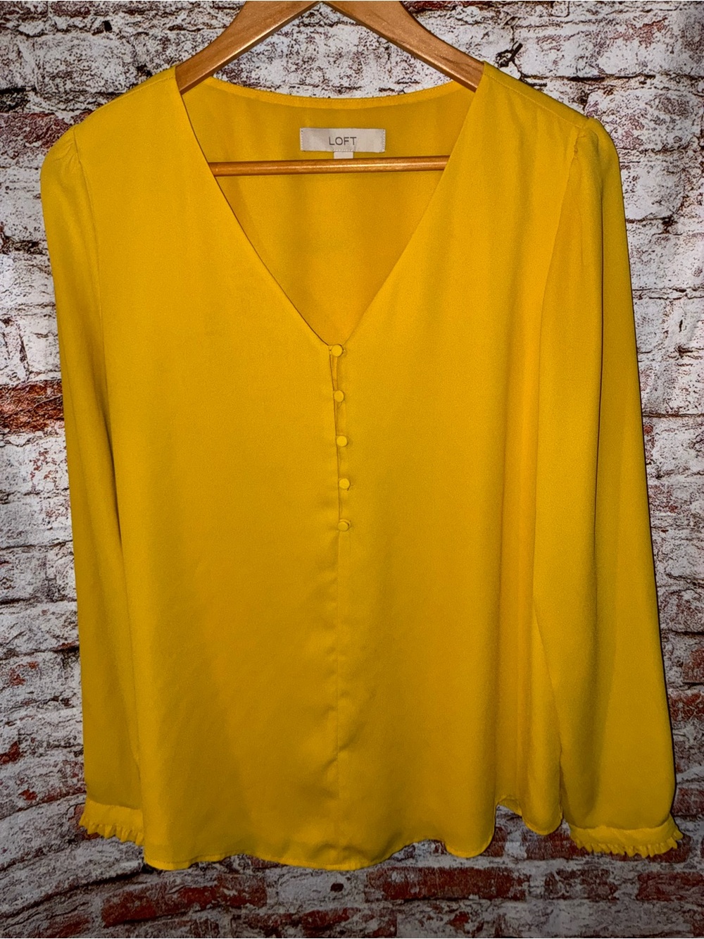 LOFT Bright Yellow V-Neck Button-Front Blouse